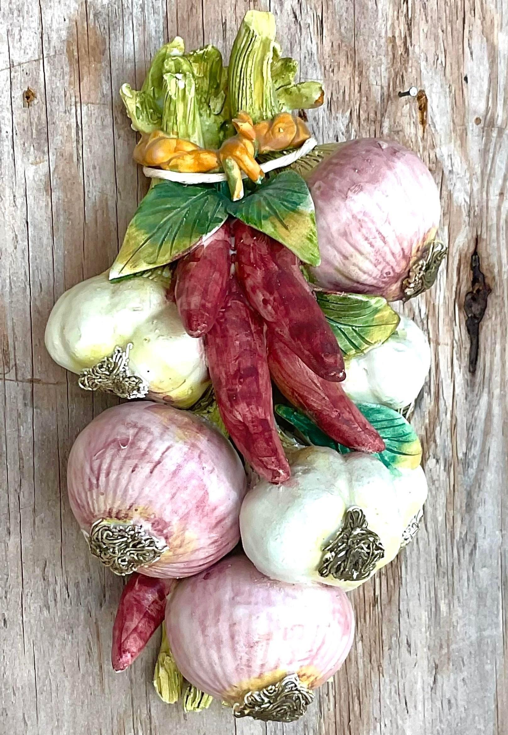 20th Century Vintage Italian Hand Painted Matte Glazed Ceramic Vegetable Bundles -Set of 5