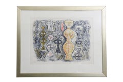 Vintage Italian Massimo Campigli Stone Lithograph Titled Femme Sur Fond Bleu