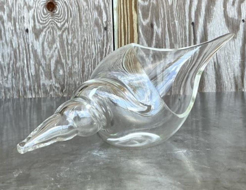 Vintage Italian Firmado Seguso Murano Glass Concha Grande Cristal de Murano en venta