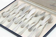 Vintage Italian Silver Fish Cutlery Set–12 Pieces in Original Box, 1970s