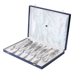 Vintage Italian Silver Fish Cutlery Set–12 Pieces in Original Box, 1970s