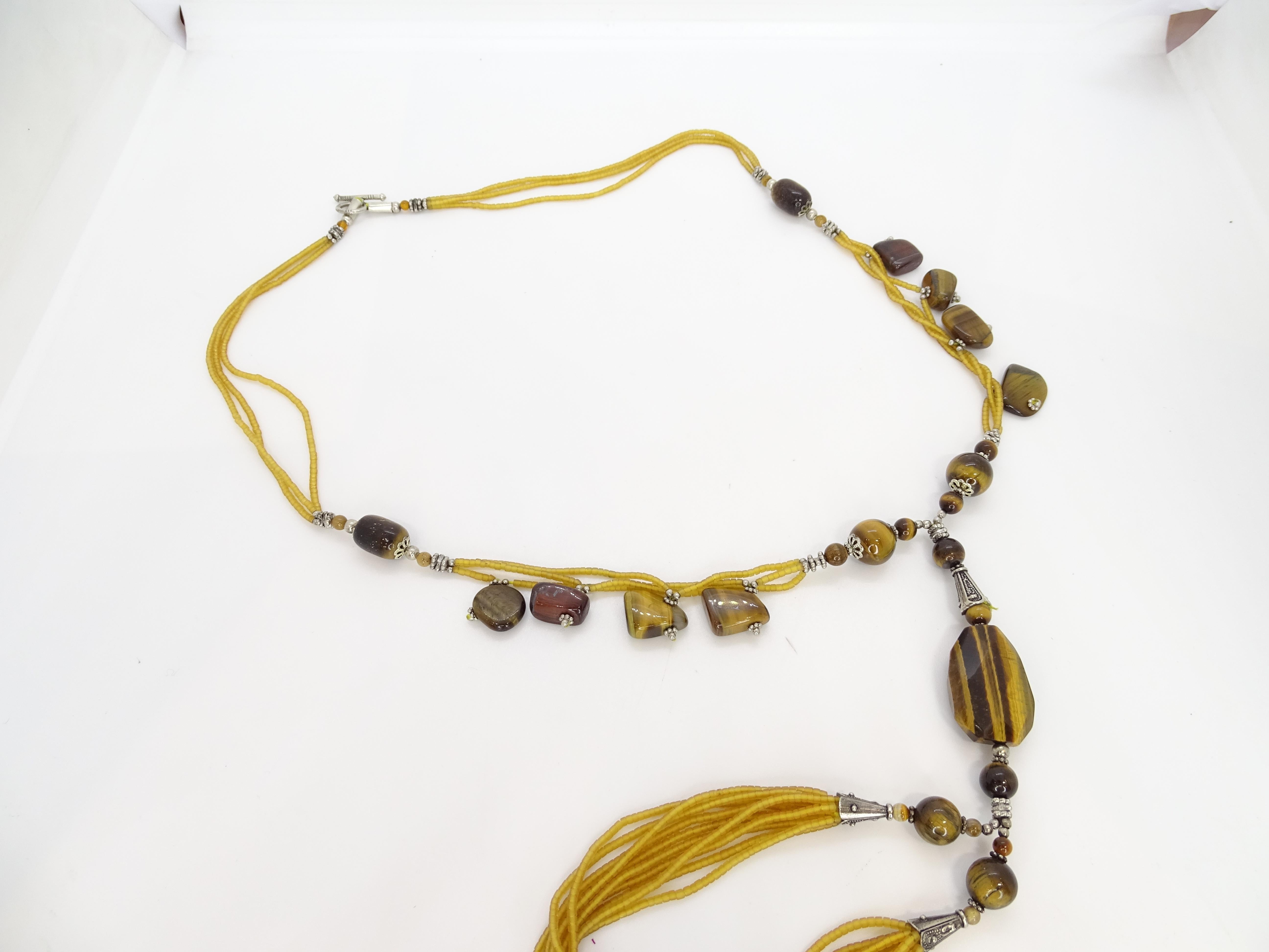 Italiano vintage  collana di gala in argento pietre e occhio di tigre in vendita 6