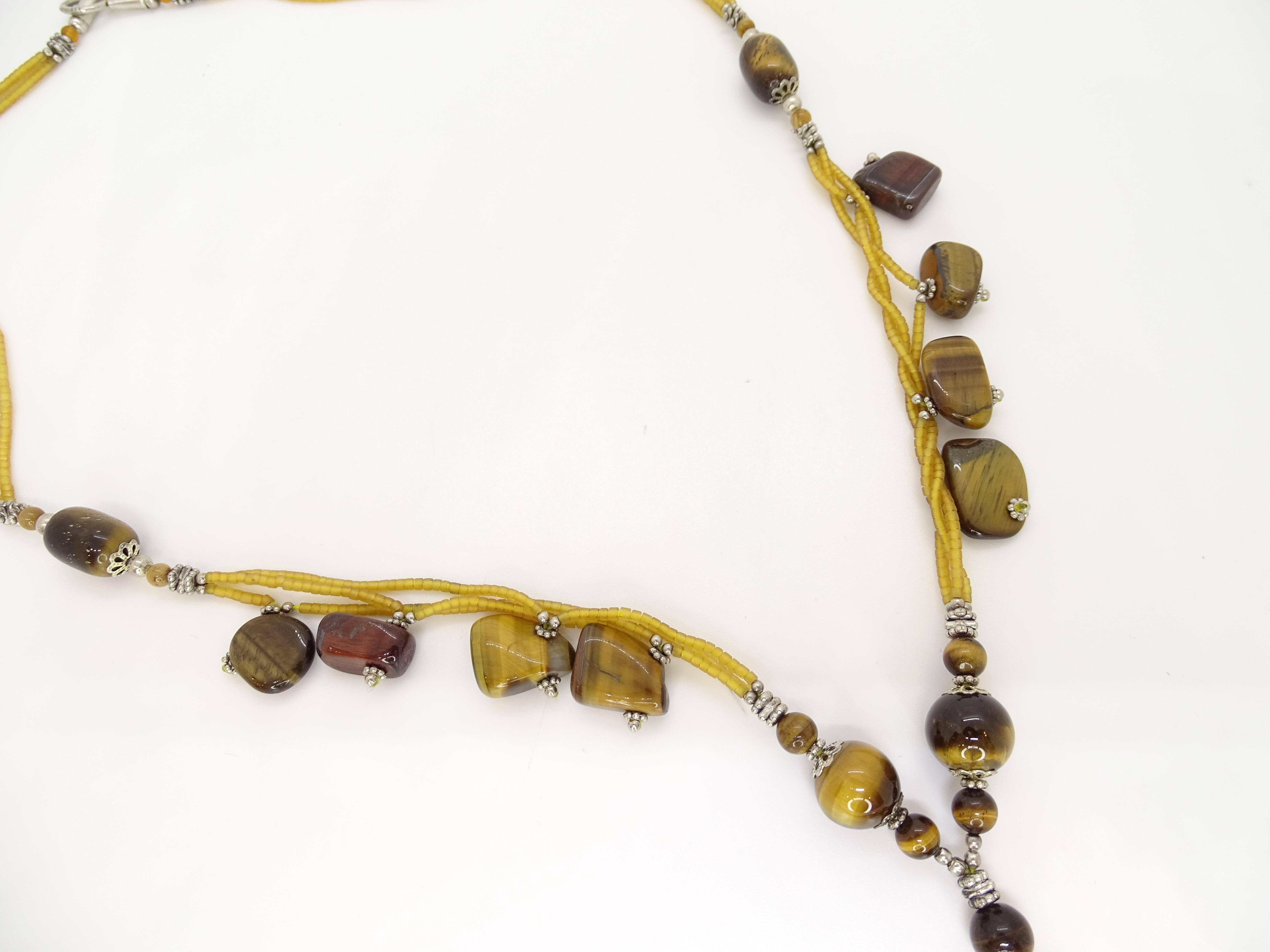 Italiano vintage  collana di gala in argento pietre e occhio di tigre in vendita 8