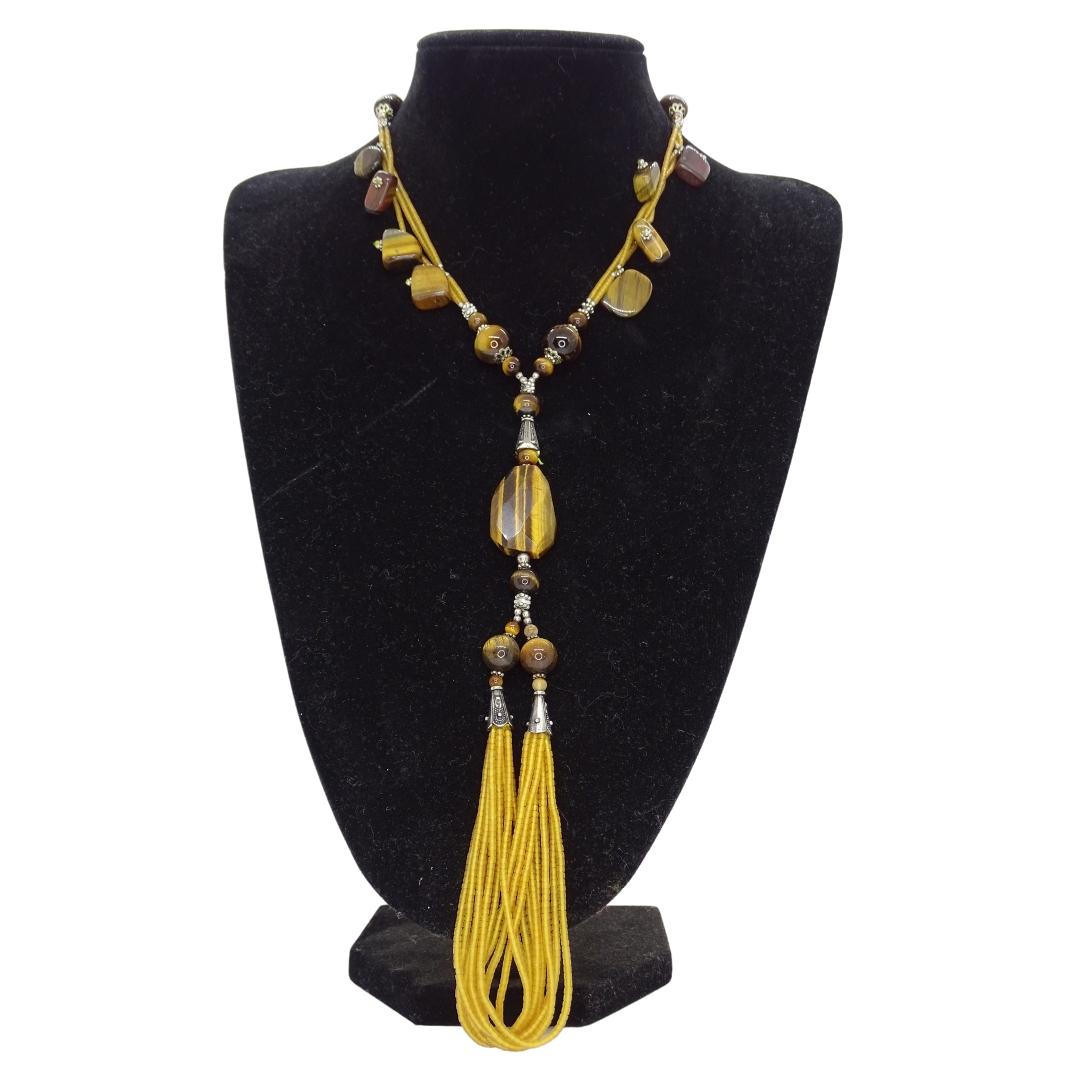Italiano vintage  collana di gala in argento pietre e occhio di tigre in vendita 14