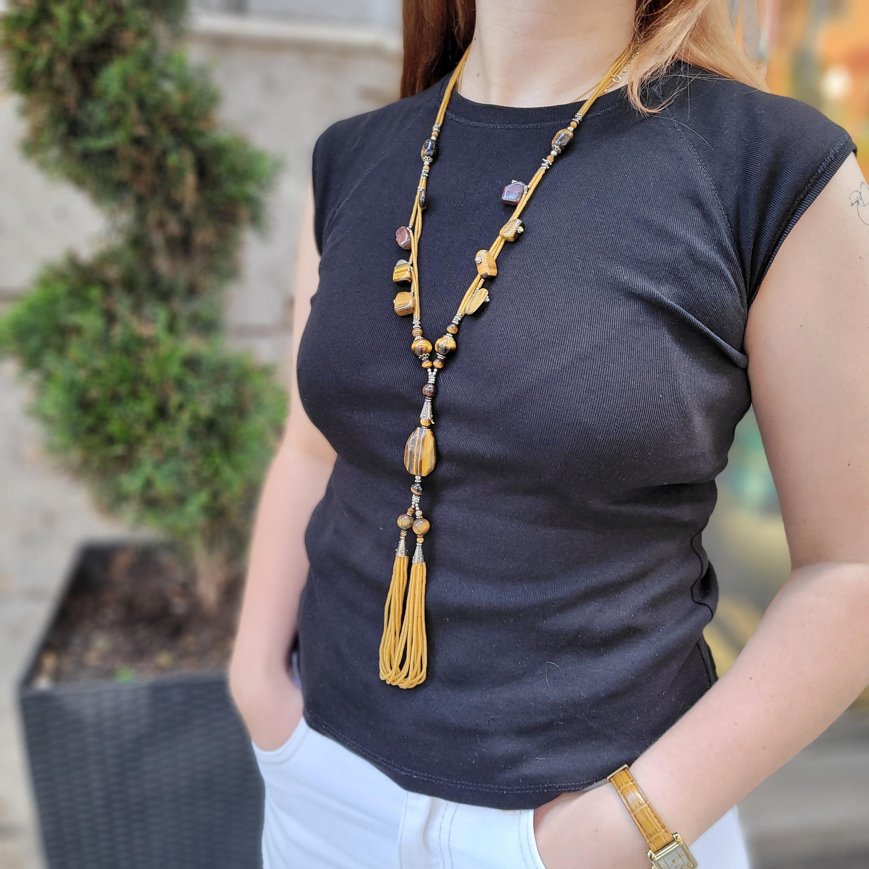 Italiano vintage  collana di gala in argento pietre e occhio di tigre in vendita 15