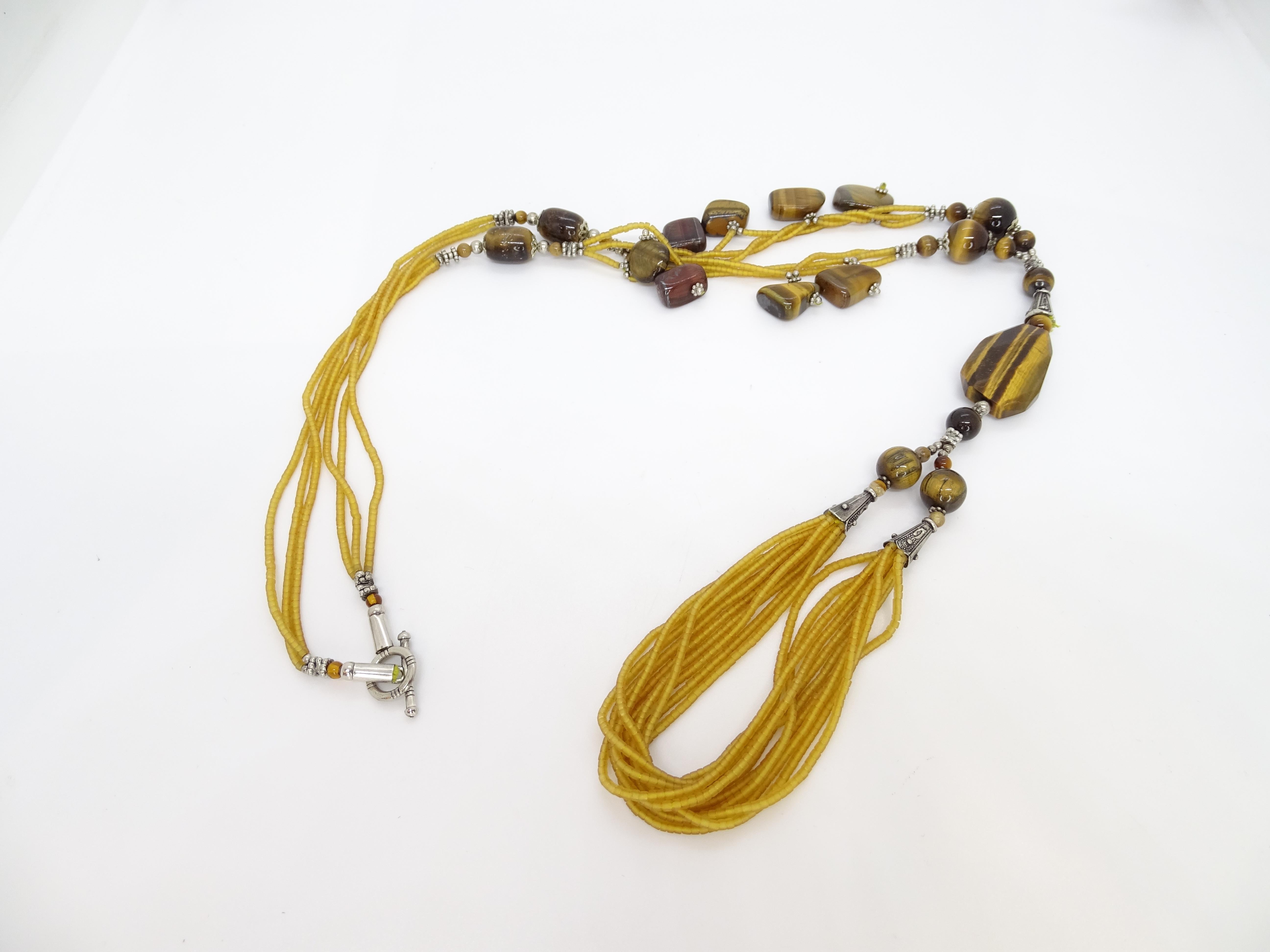 Italiano vintage  collana di gala in argento pietre e occhio di tigre in vendita 4