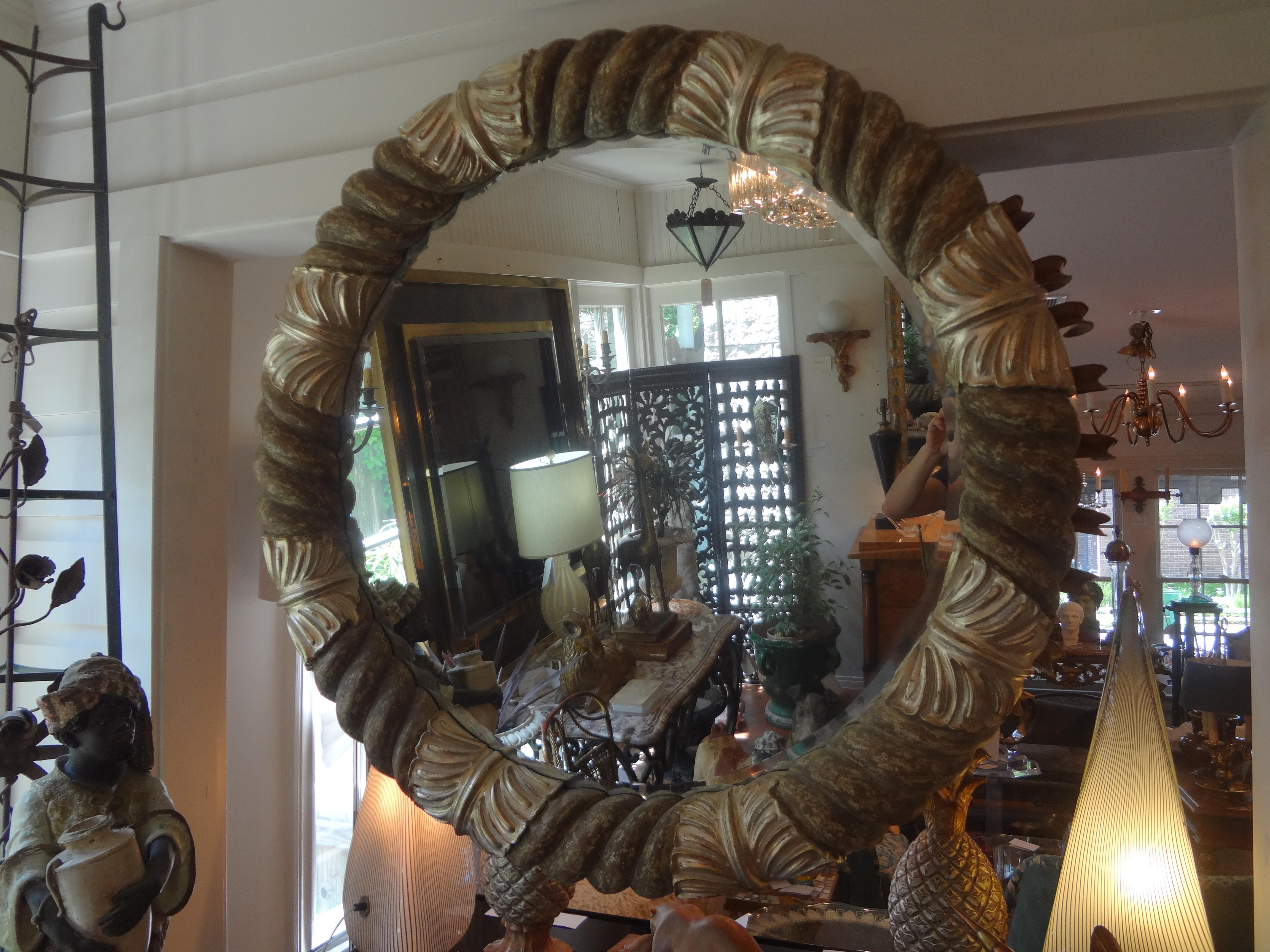Vintage Italian Silver Gilt Round Beveled Mirror After Romeo Rega In Good Condition For Sale In Houston, TX
