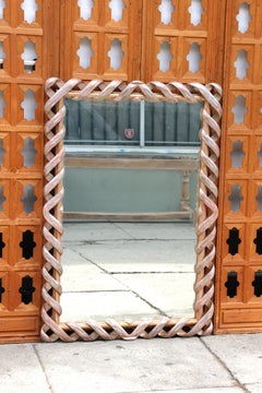 Vintage Italian Silver Giltwood Ribbon Mirror James Mont Style