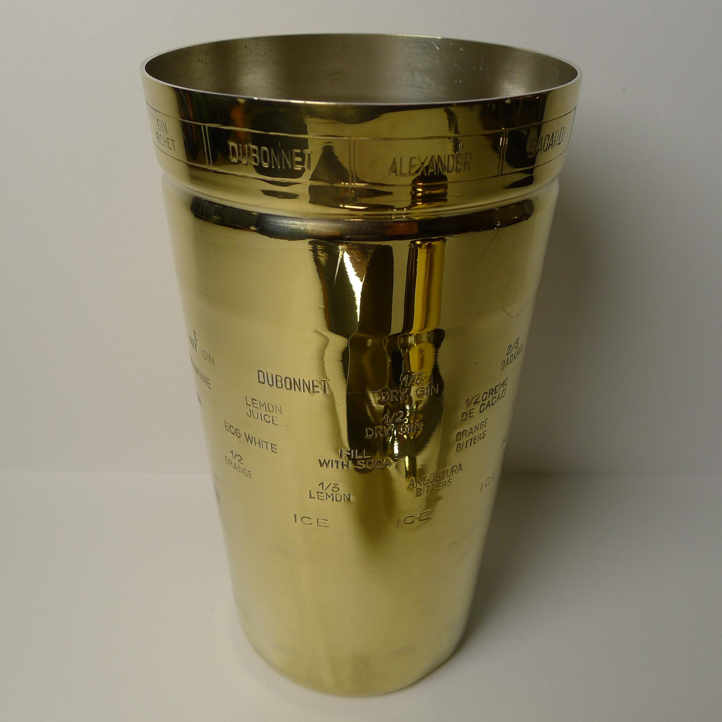 Vintage Italian Silver & Gold Plated Recipe / Menu Cocktail Shaker For Sale 1