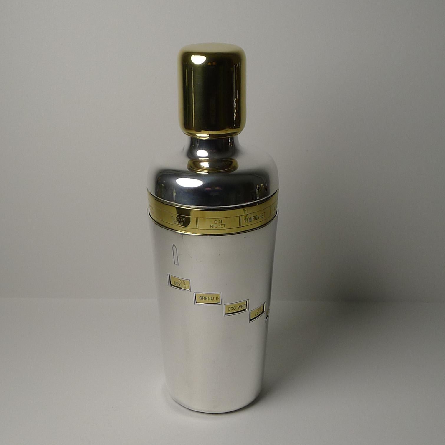 Vintage Italian Silver & Gold Plated Recipe / Menu Cocktail Shaker For Sale 3