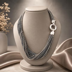 Vintage Italian Silver MultiStrand Curb Bead Torsade Silky Necklace Bracelet Set