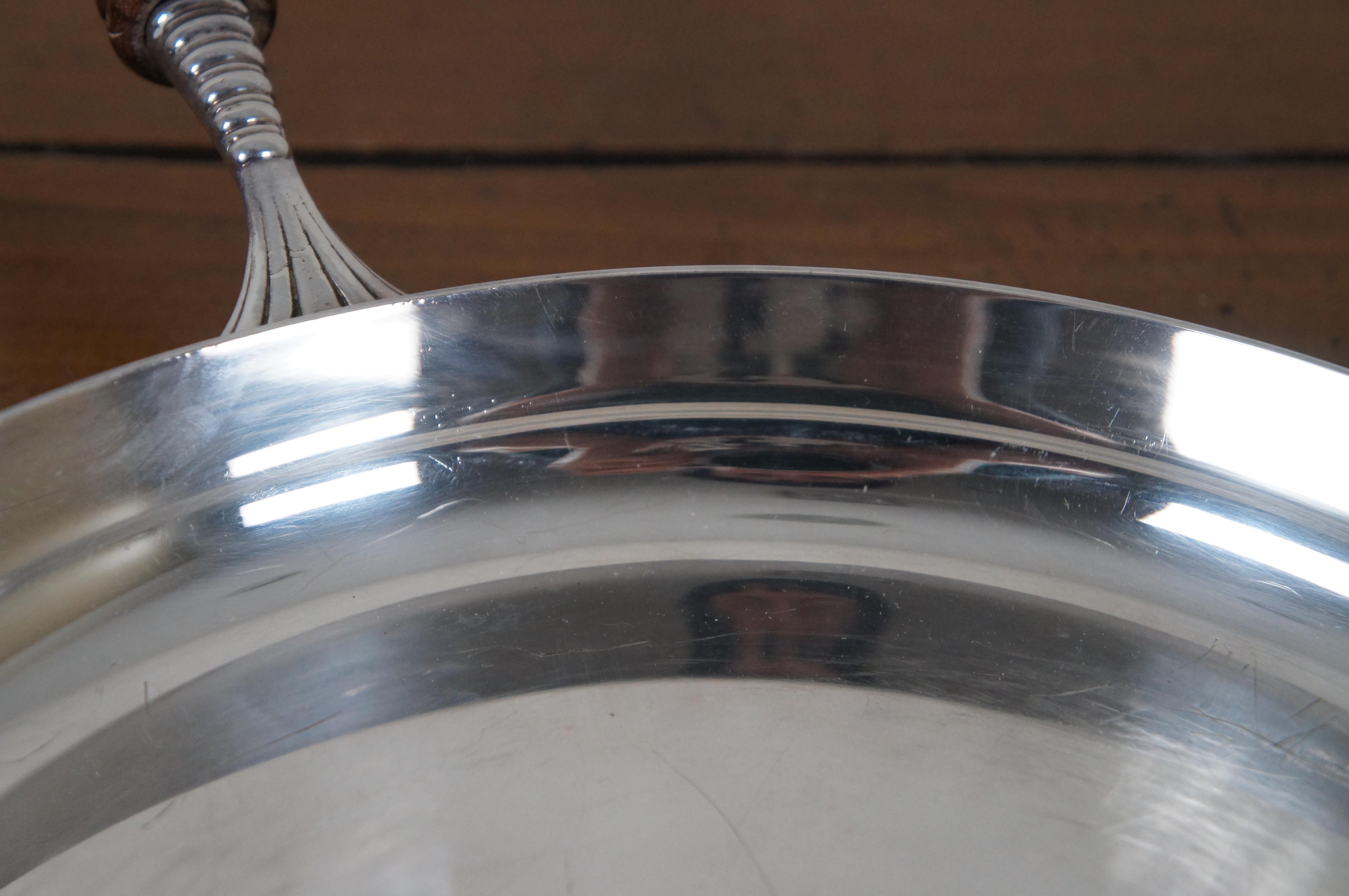 Vintage Italian Silver Plate Crepe Sauce Frying Saute Pan Skillet Wood Handle 3