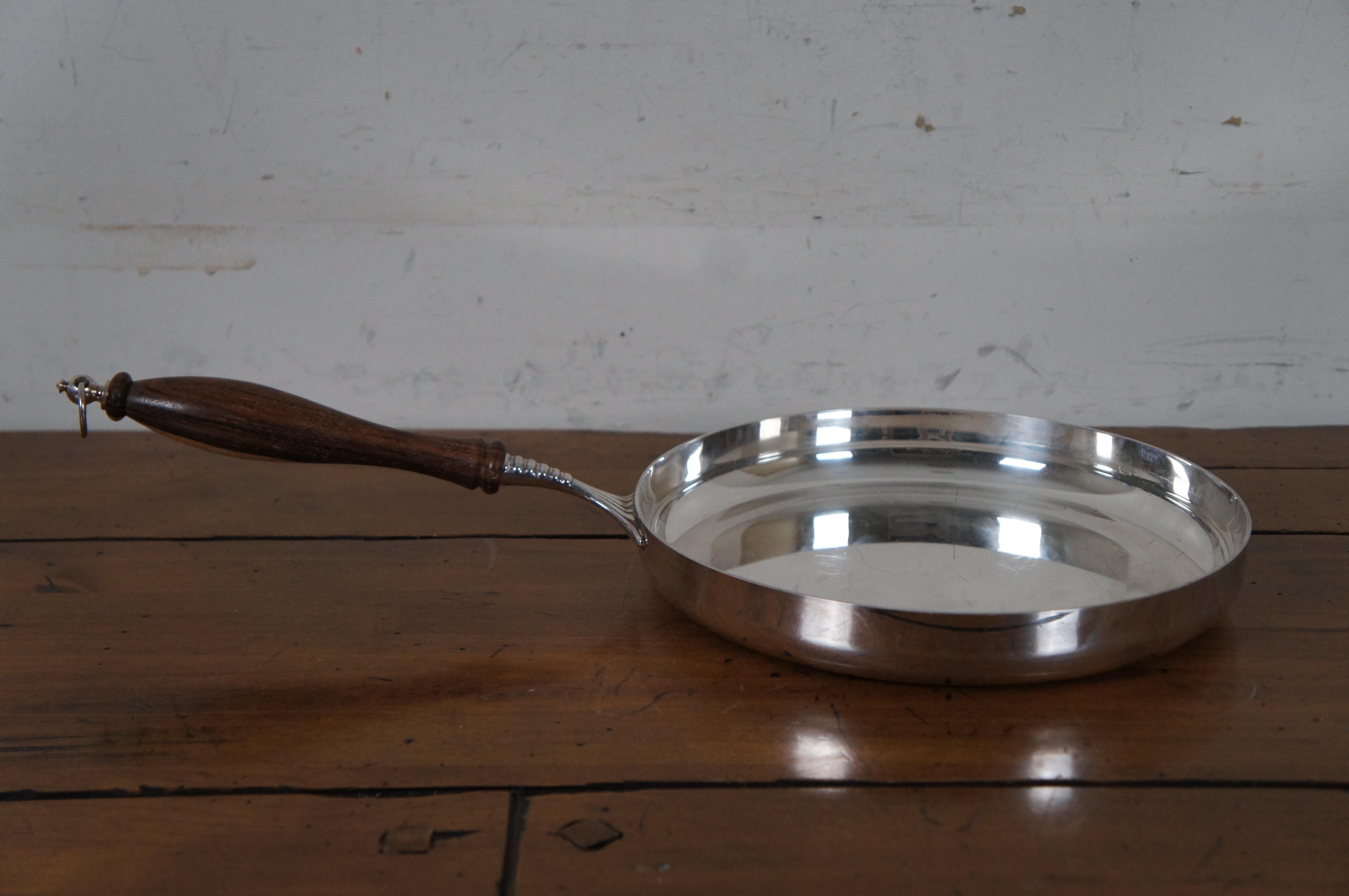 Vintage Italian Silver Plate Crepe Sauce Frying Saute Pan Skillet Wood Handle 4