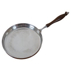 Vintage Italian Silver Plate Crepe Sauce Frying Saute Pan Skillet Wood Handle