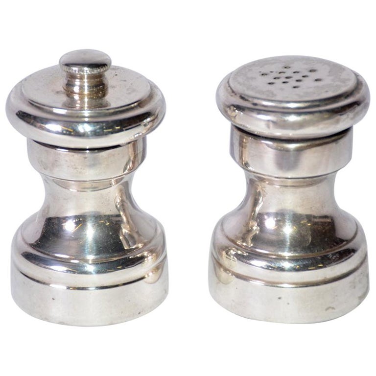 Vintage Italian Silver Plate Salt Shaker and Peppermill For Sale at 1stDibs