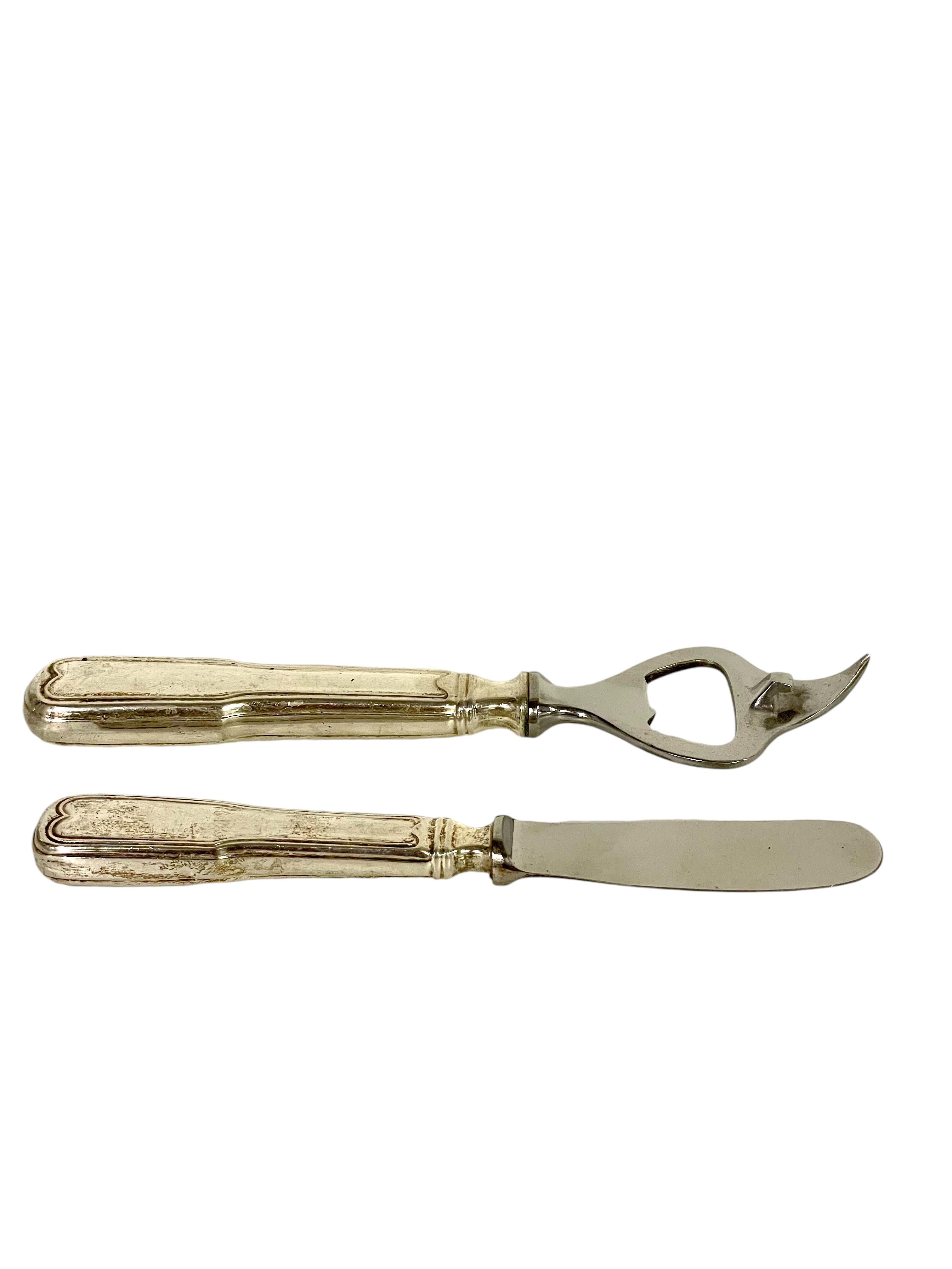 Vintage Italian Silver-Plated Bottle Opener and Butter Knife Duo For Sale 4