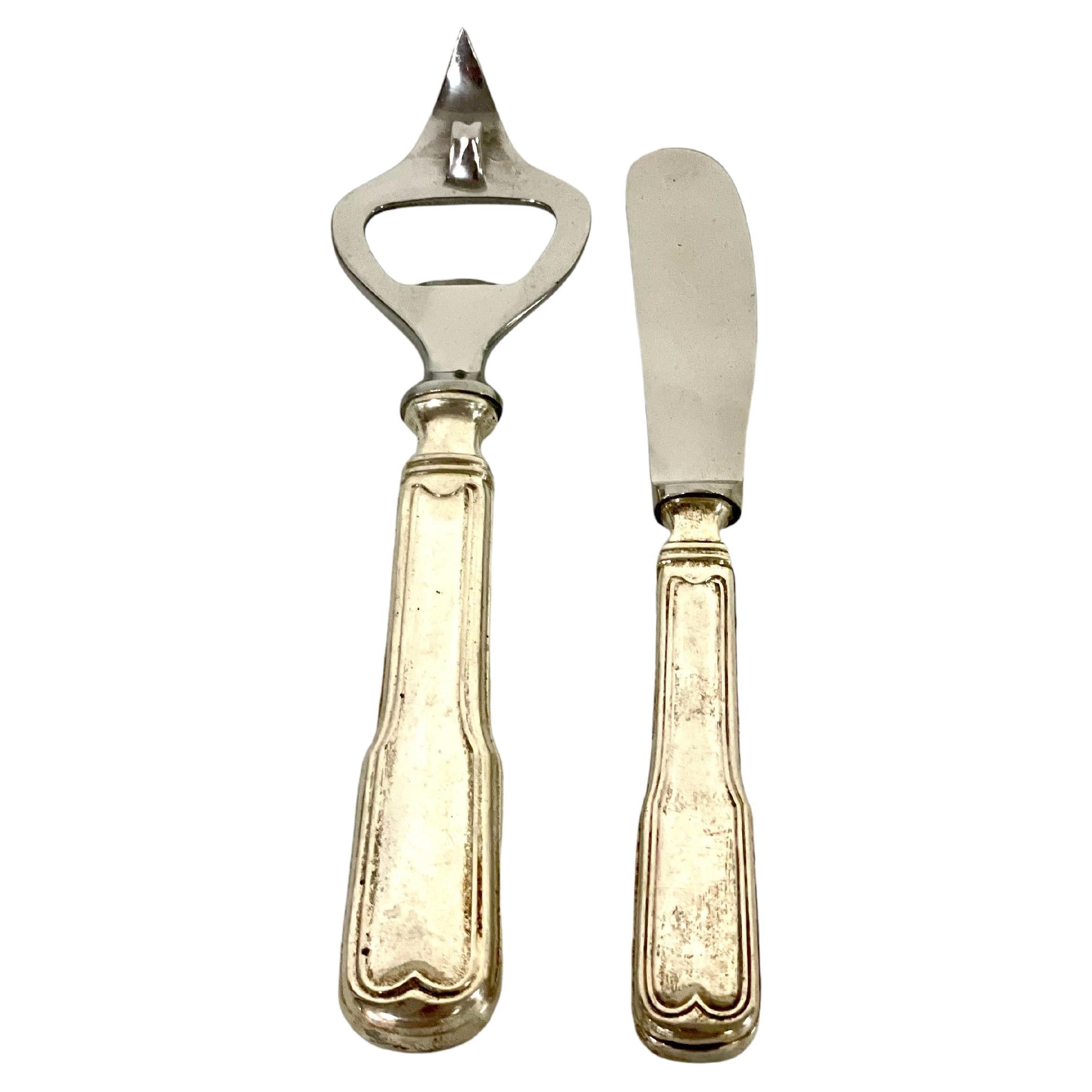 Vintage Italian Silver-Plated Bottle Opener and Butter Knife Duo For Sale