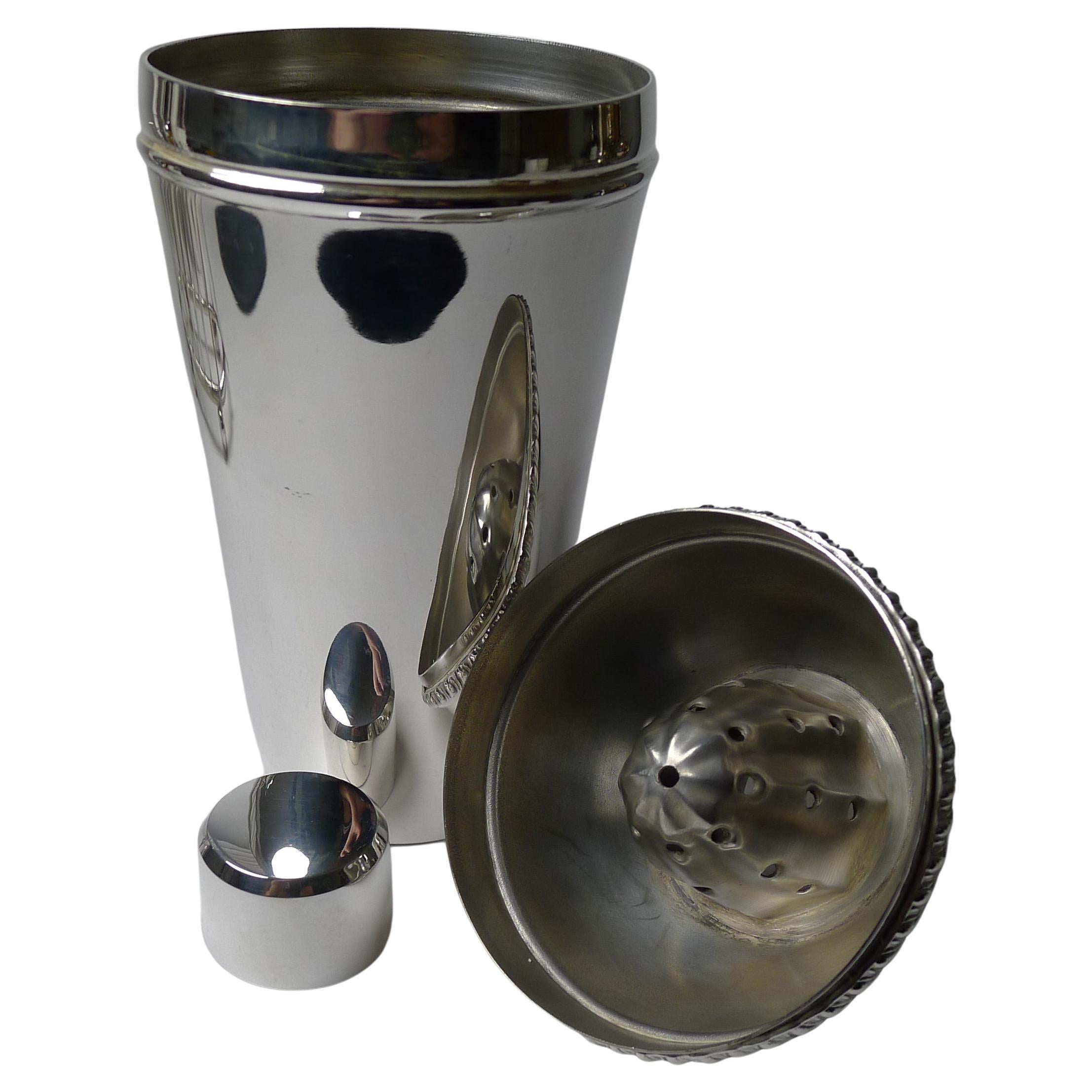 Vintage Italian Silver Plated Cocktail Shaker with Integral Lemon Squeezer For Sale