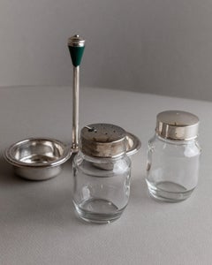 Vintage Italian Silver-Plated Glass Cruet Set with Shakers - 1970s Mid Century