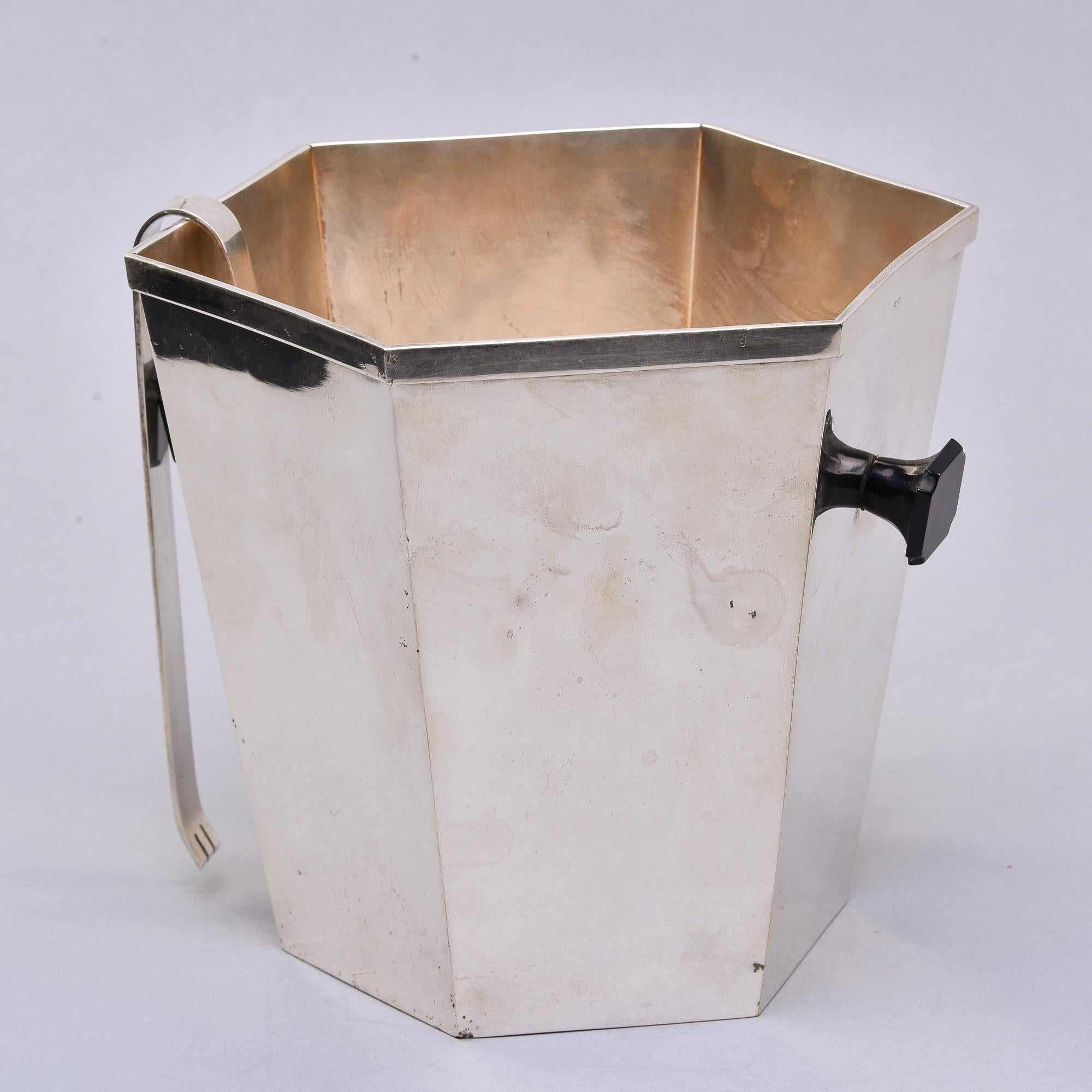 Mid-Century Modern Vintage Italian Silver Plated Ice Bucket with Ice Tongs