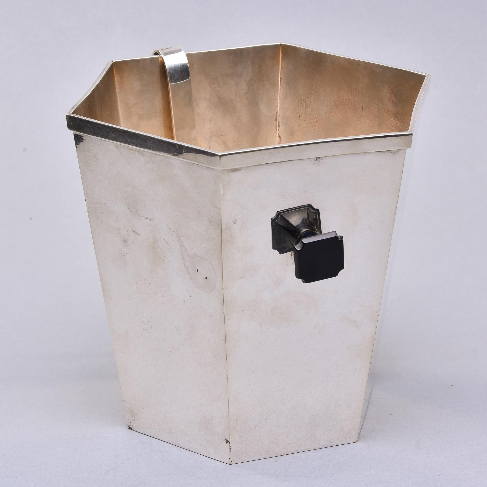 Vintage Italian Silver Plated Ice Bucket with Ice Tongs In Good Condition In Troy, MI