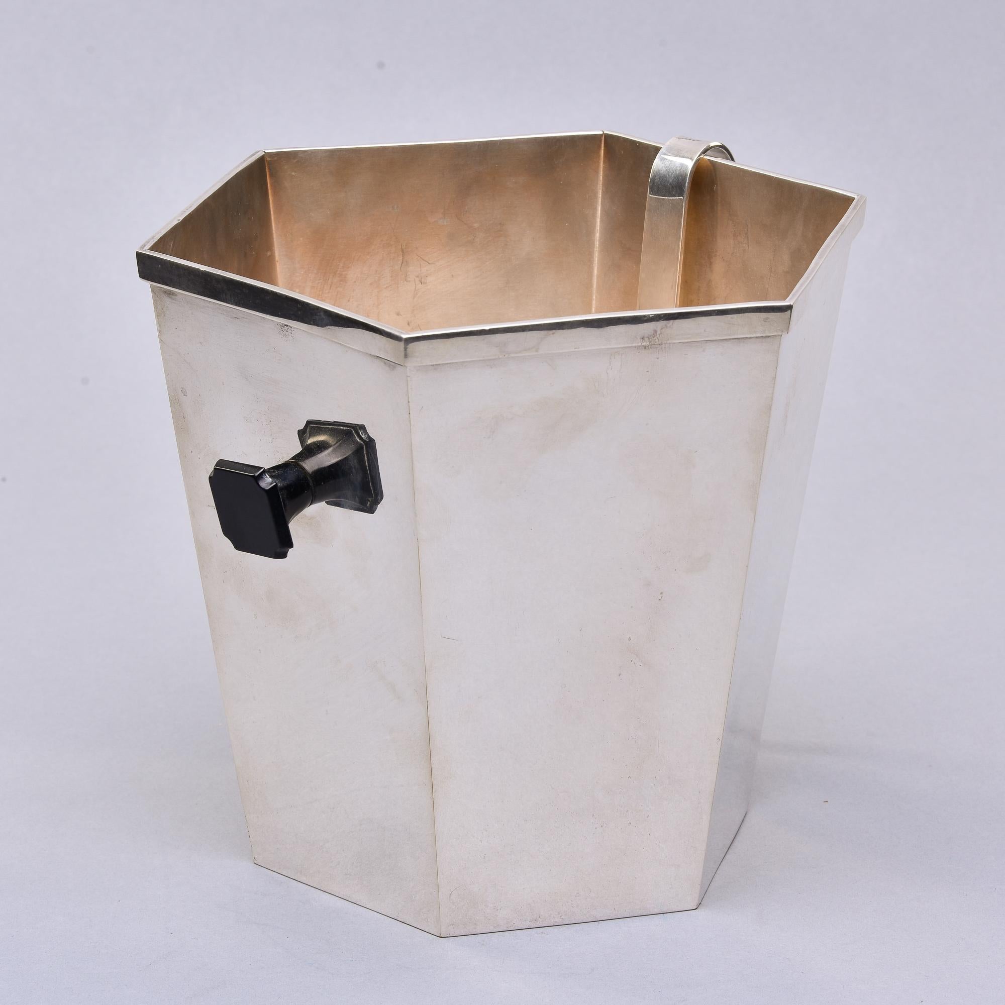 20th Century Vintage Italian Silver Plated Ice Bucket with Ice Tongs