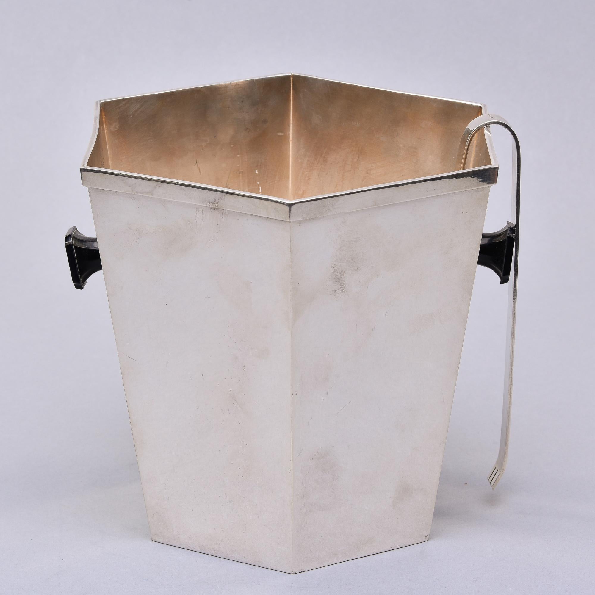 Vintage Italian Silver Plated Ice Bucket with Ice Tongs 1