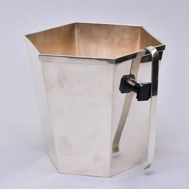 Vintage Italian Silver Plated Ice Bucket with Ice Tongs For Sale at 1stDibs