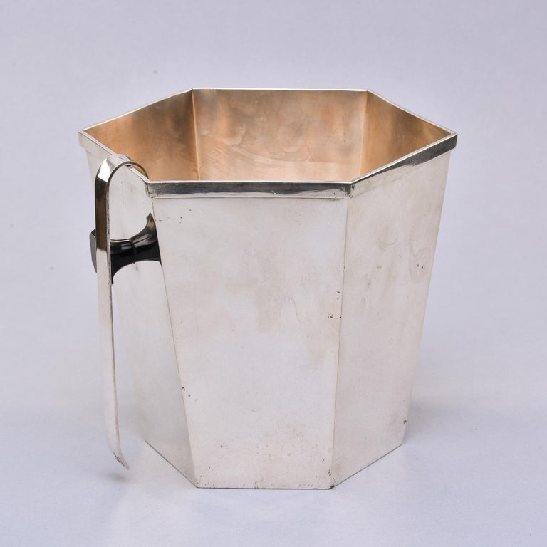 Vintage Italian Silver Plated Ice Bucket with Ice Tongs For Sale at 1stDibs