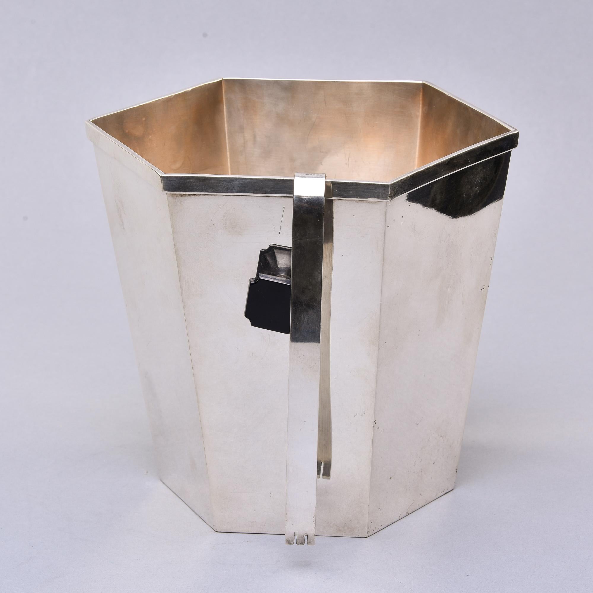 Vintage Italian Silver Plated Ice Bucket with Ice Tongs 4