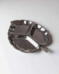 Vintage Italian Silver-Plated Leaf Tray - 3 Divisions, Hollywood Regency 1970s