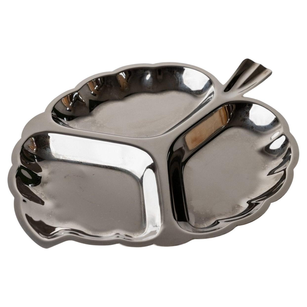 Vintage Italian Silver-Plated Leaf Tray - 3 Divisions, Hollywood Regency 1970s en vente