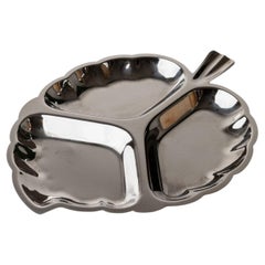 Vassoio a foglia italiano vintage placcato in argento - 3 divisioni, Hollywood Regency anni 
70