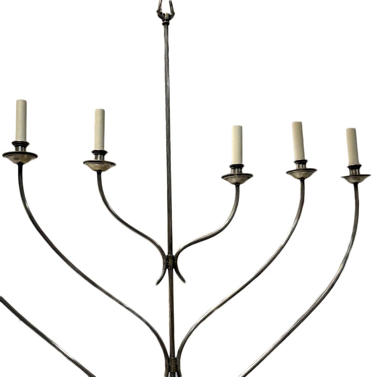 A circa 1950's Italian silver plated horizontal light fixture with 6 lights, original finish.

Measurements:
Drop: 53