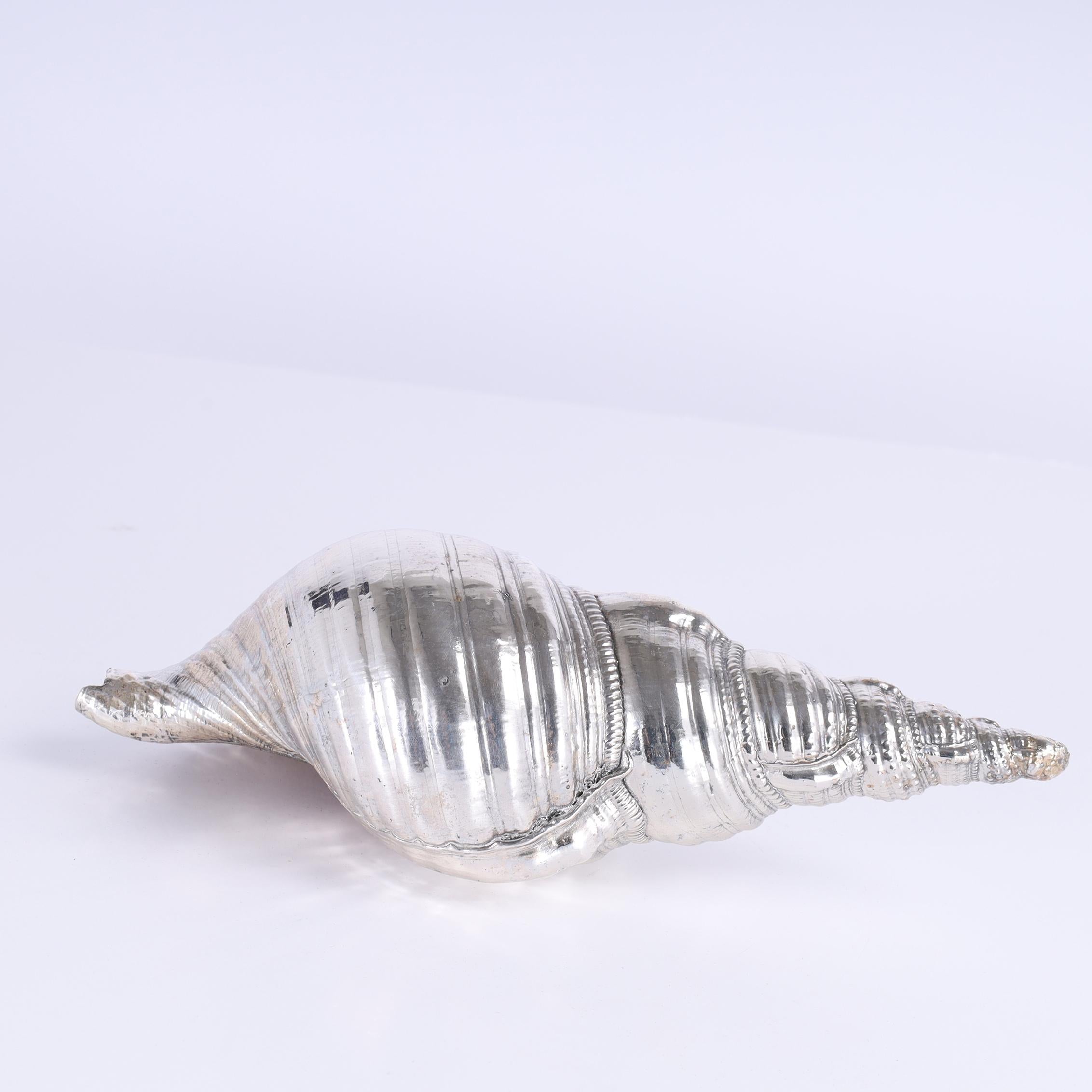 Concha de mar italiana vintage bañada en plata de Mastro Argentiere siglo XX en venta