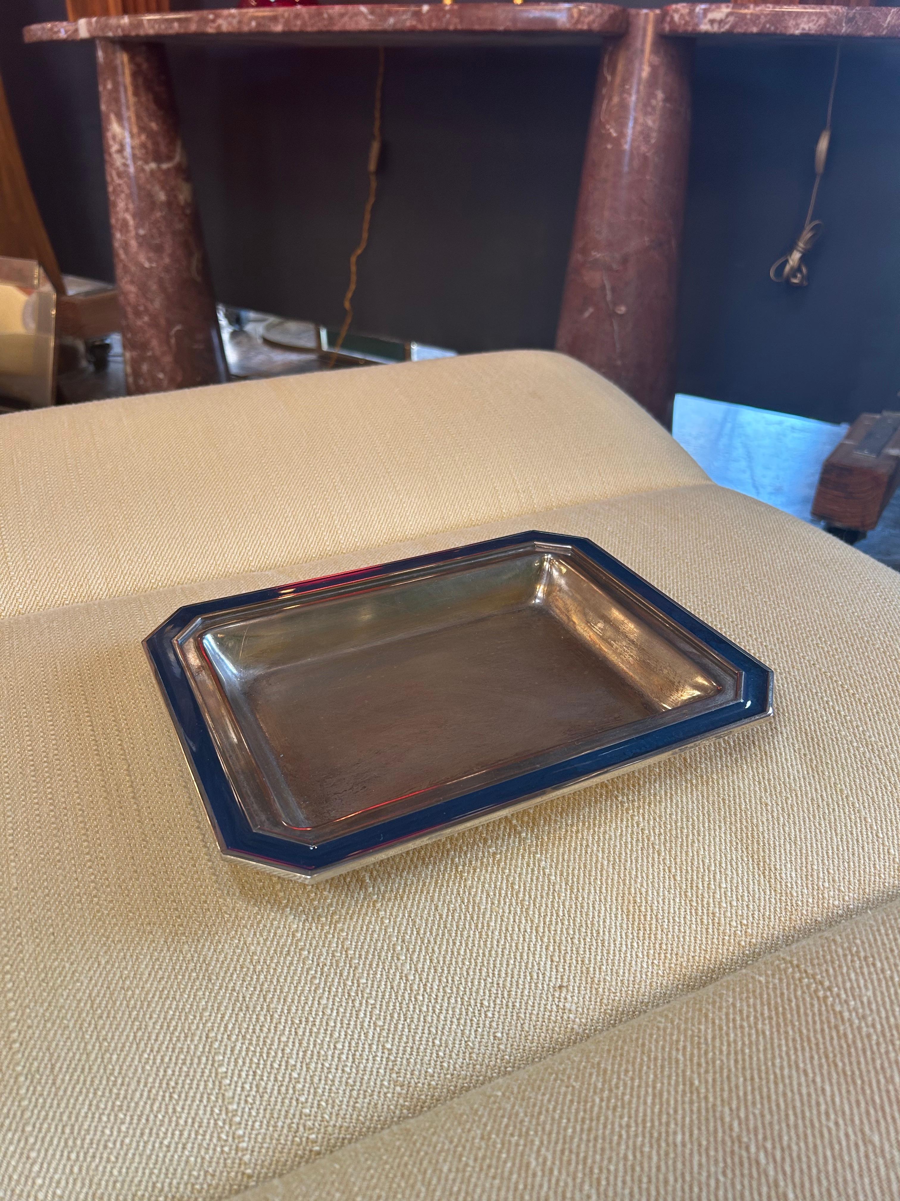Mid-Century Modern Vintage Italian Silver-Plated Tray with Enamel Border For Sale