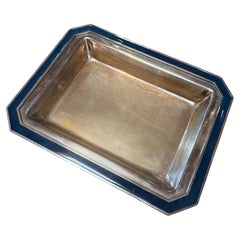 Vintage Italian Silver-Plated Tray with Enamel Border