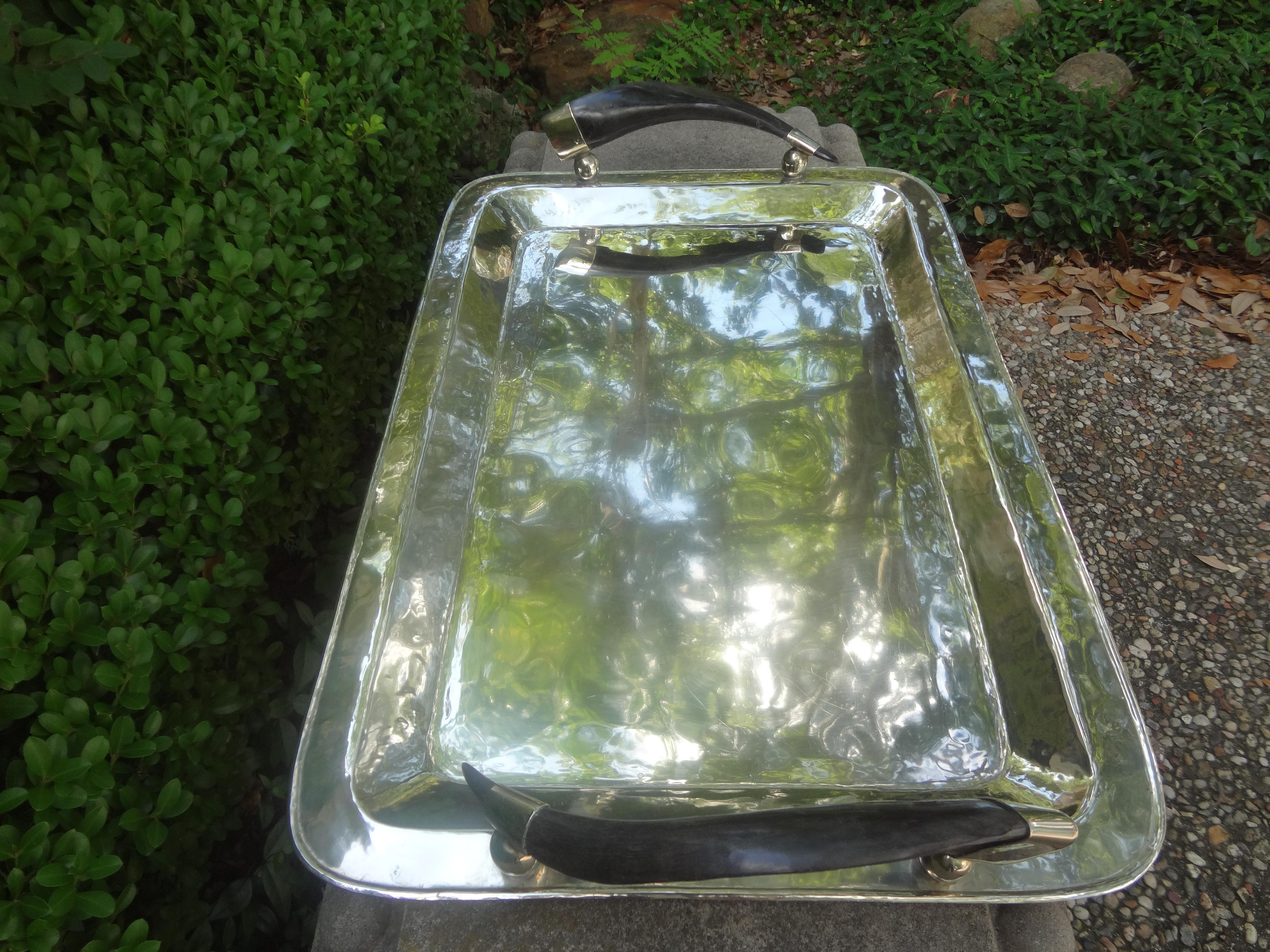 Vintage Italian Silver Plated Tray with Horn Handles In Good Condition In Houston, TX