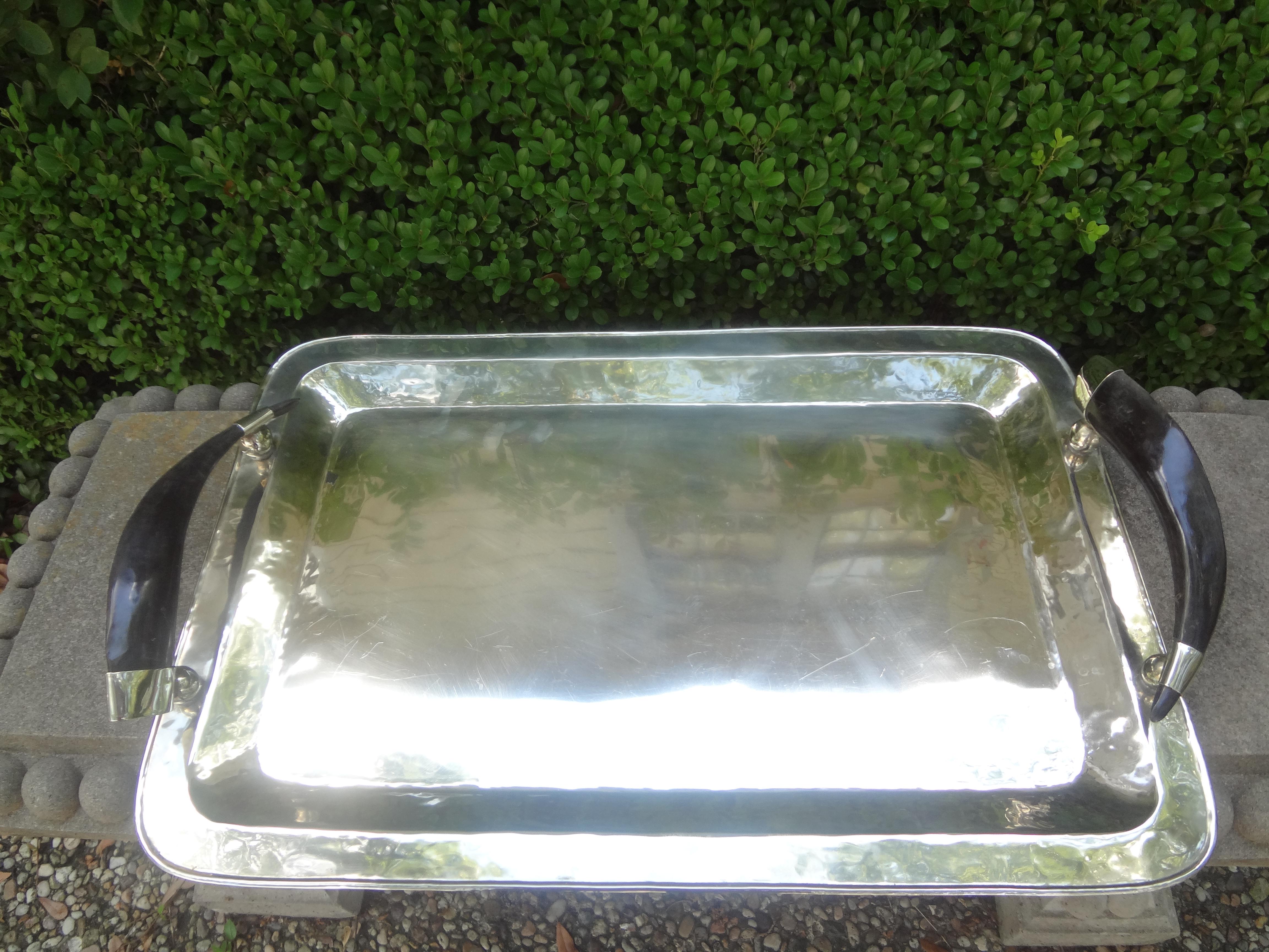 20th Century Vintage Italian Silver Plated Tray with Horn Handles