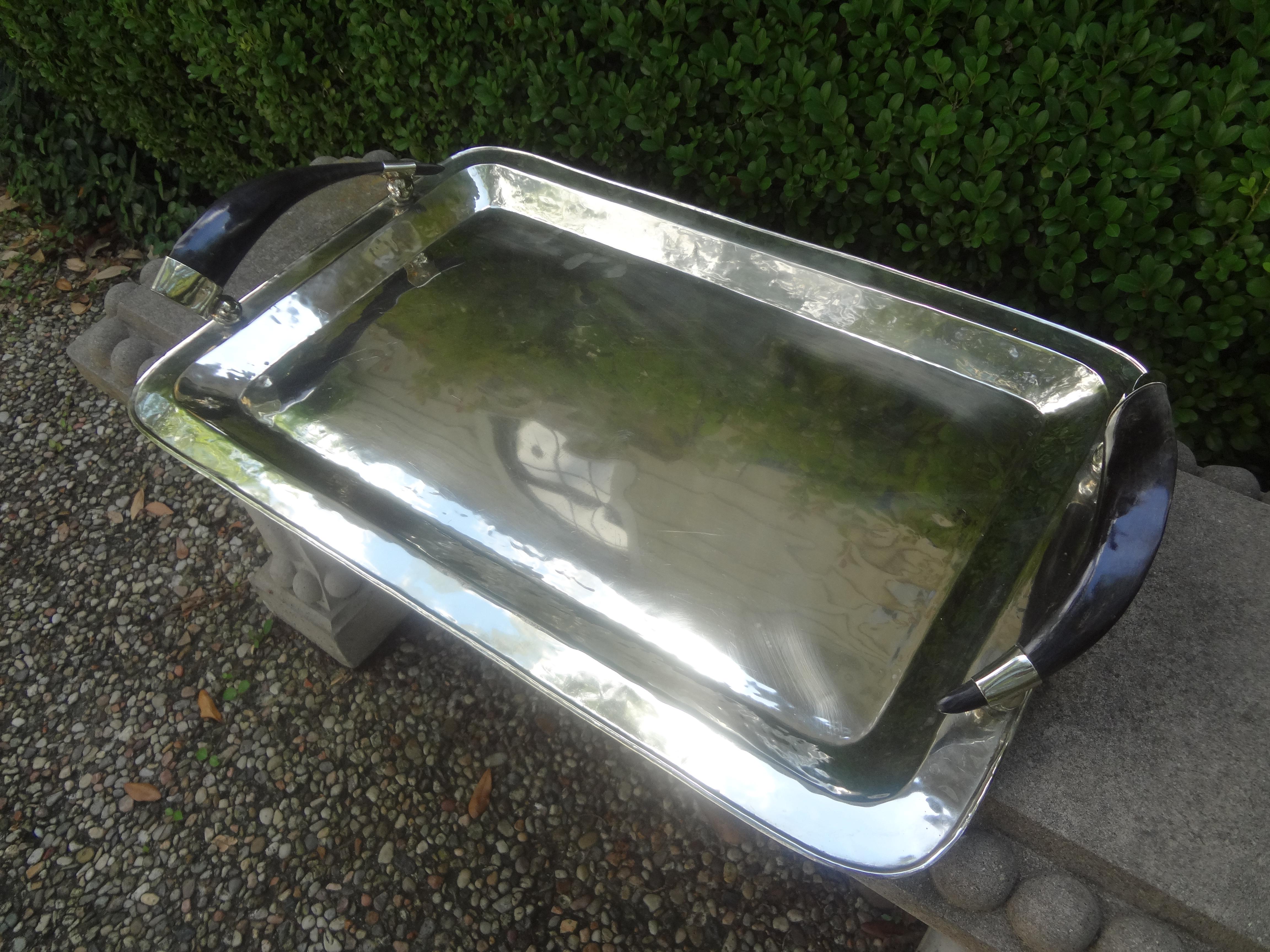 Vintage Italian Silver Plated Tray with Horn Handles 1