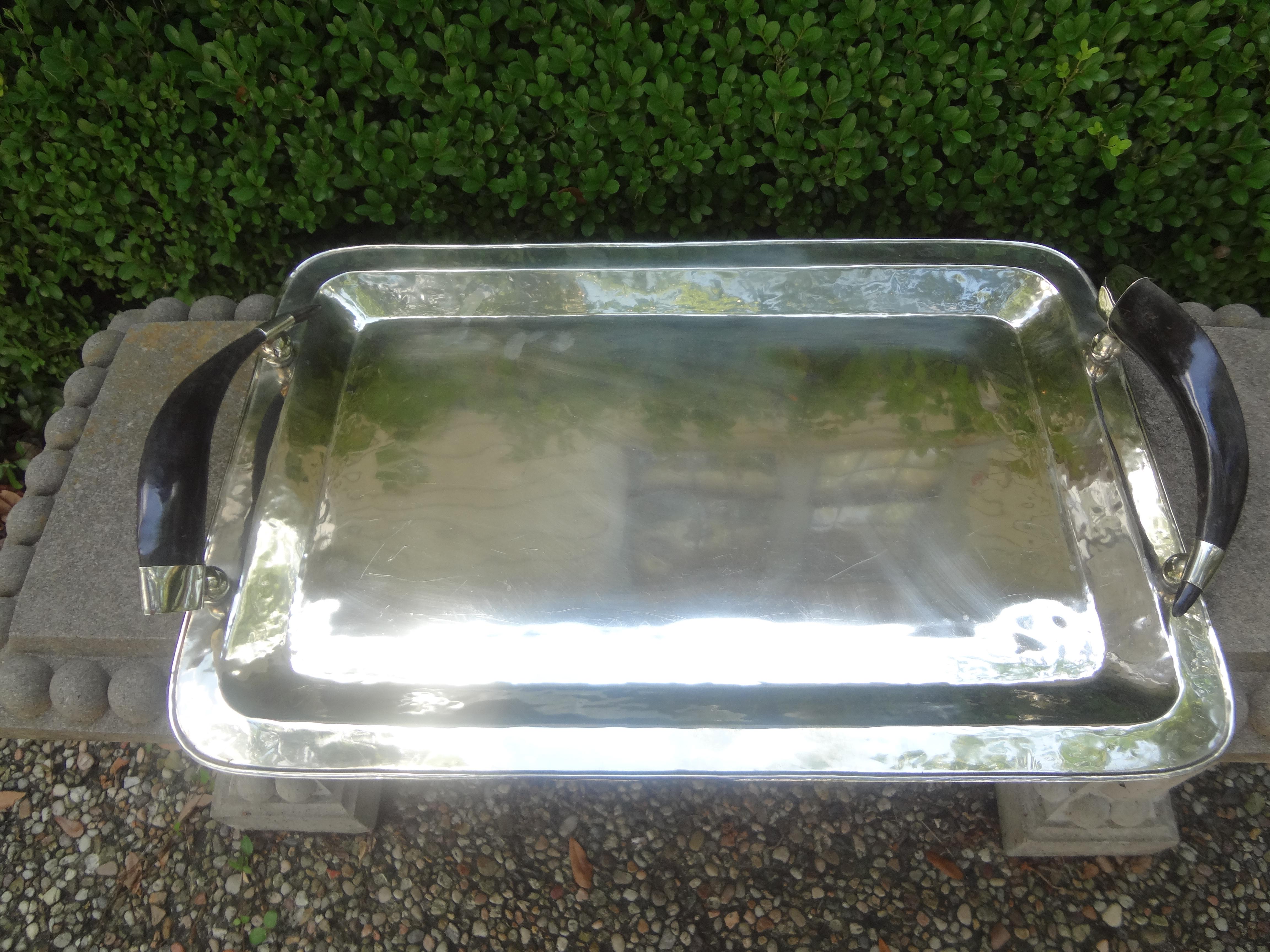 Vintage Italian Silver Plated Tray with Horn Handles 4