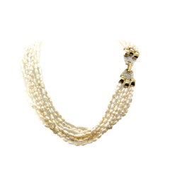 Vintage Italian Silver Vermeil Clasp Multistrand Freshwater Pearl Necklace 1990s