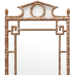 Vintage Italian Silvered Chinoiserie Faux Bamboo Mirror with Pagoda Crest