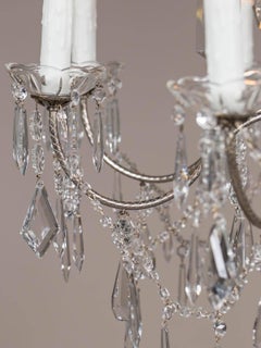 Vintage Italian Silvered Iron and Crystal Chandelier Light Fixture circa 1940