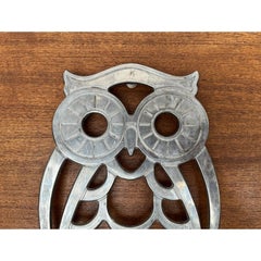 Vintage Italian Silverplated Metal Trivet Coaster with Owl Design from Leonard