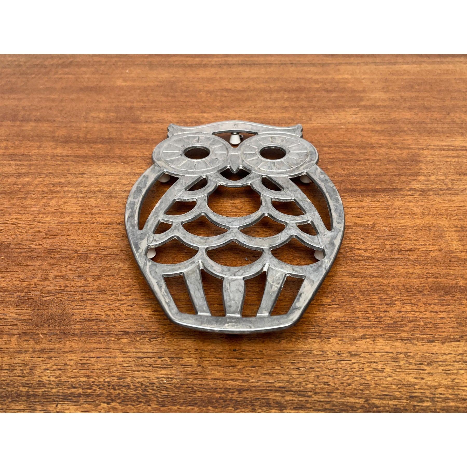 Plateau de table italien vintage en métal argenté avec motif de hibou de Leonard en vente 1