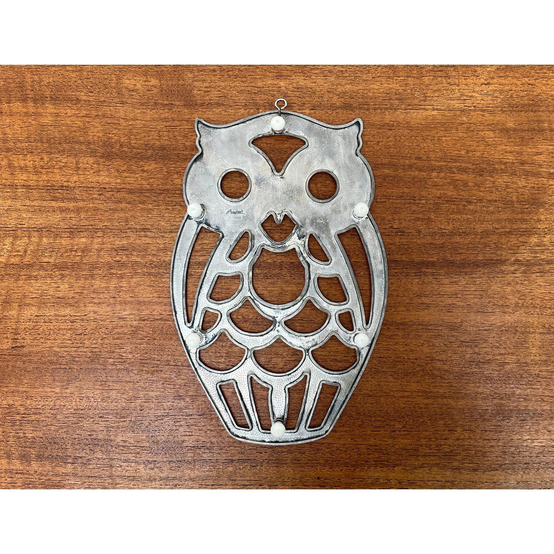 Plateau de table italien vintage en métal argenté avec motif de hibou de Leonard en vente 3
