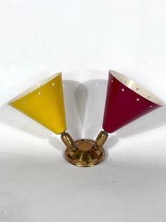 Vintage Italian Single Brass Double Cones Wall Lamp from 50s