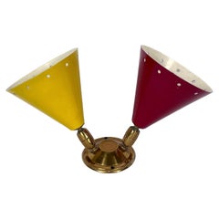 Vintage Italian Single Brass Double Cones Wall Lamp from 50s