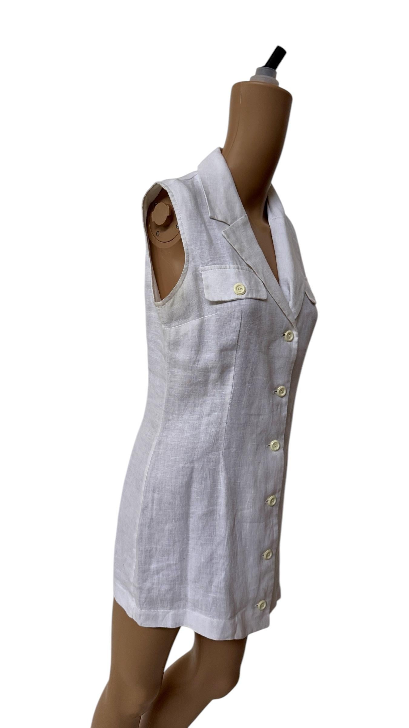 Gray Vintage Italian Sleeveless Linen Shirt Dress - We pay for import duty! in vendita